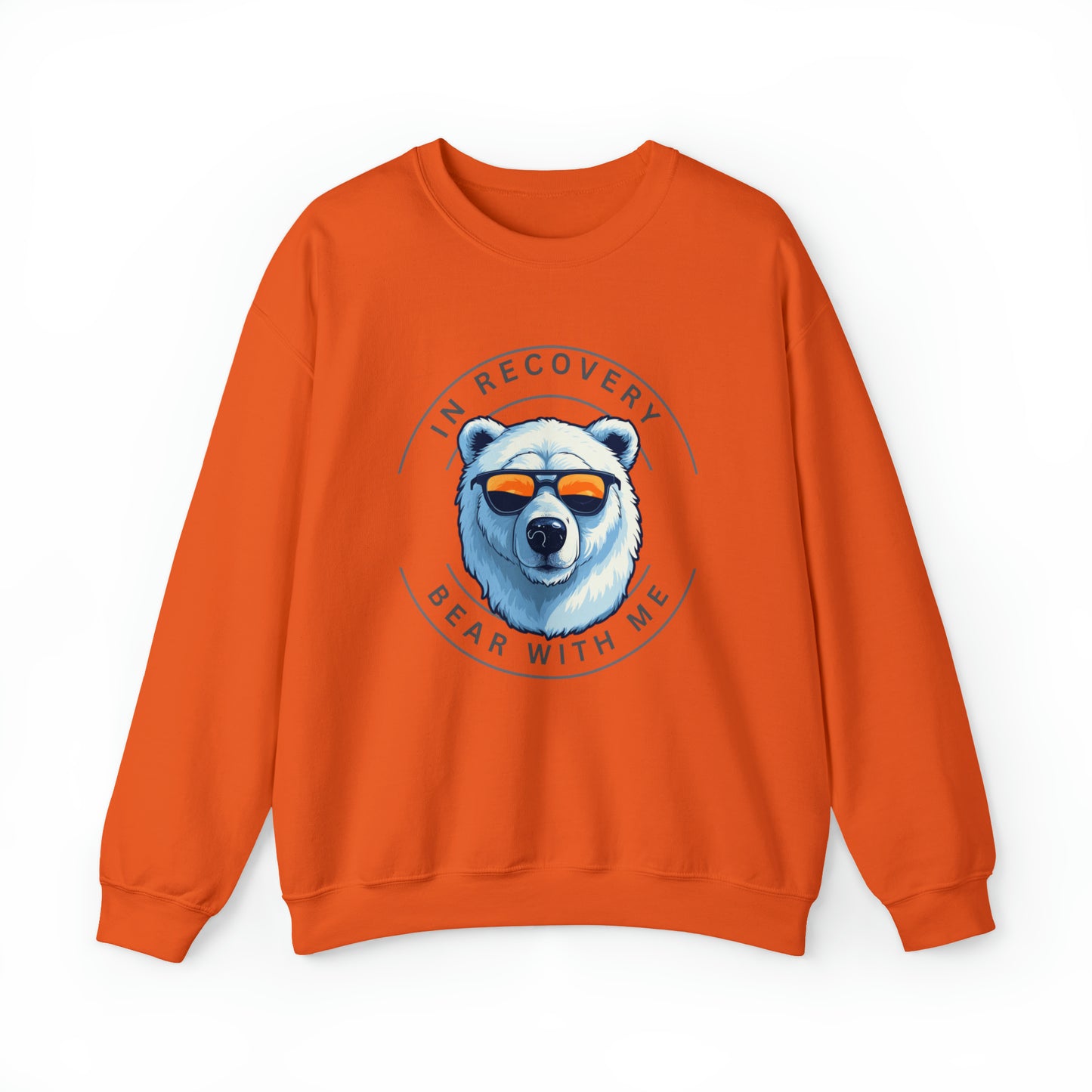 "In Recovery Bear with Me " crewneck sweatshirt from Celebrate Sobriety Gifts.om