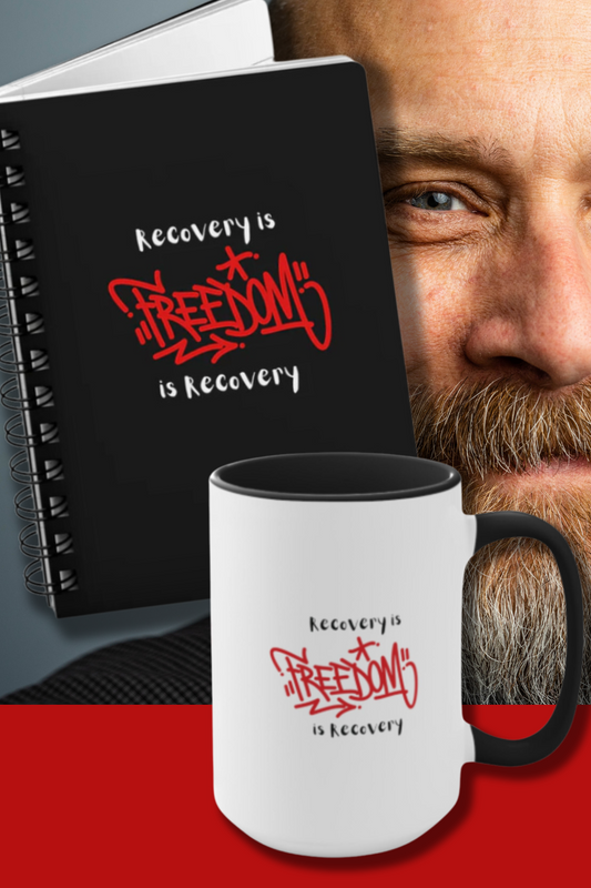 RECOVERY TOOLKIT "Freedom Is Recovery" 15 oz. Mug w/ Recovery Journal (2 gifts in one) FREE SHIPPING