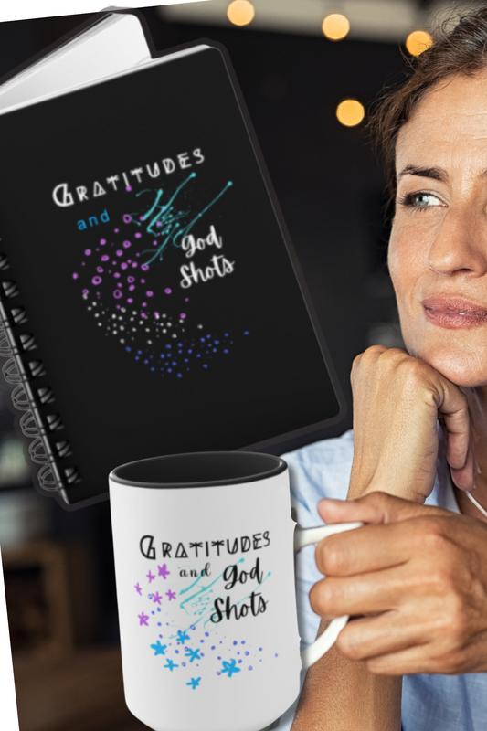 RECOVERY TOOLKIT "Gratitudes and God Shots" 15 oz. Mug w/ Recovery Journal (2 gifts in 1) FREE SHIPPING