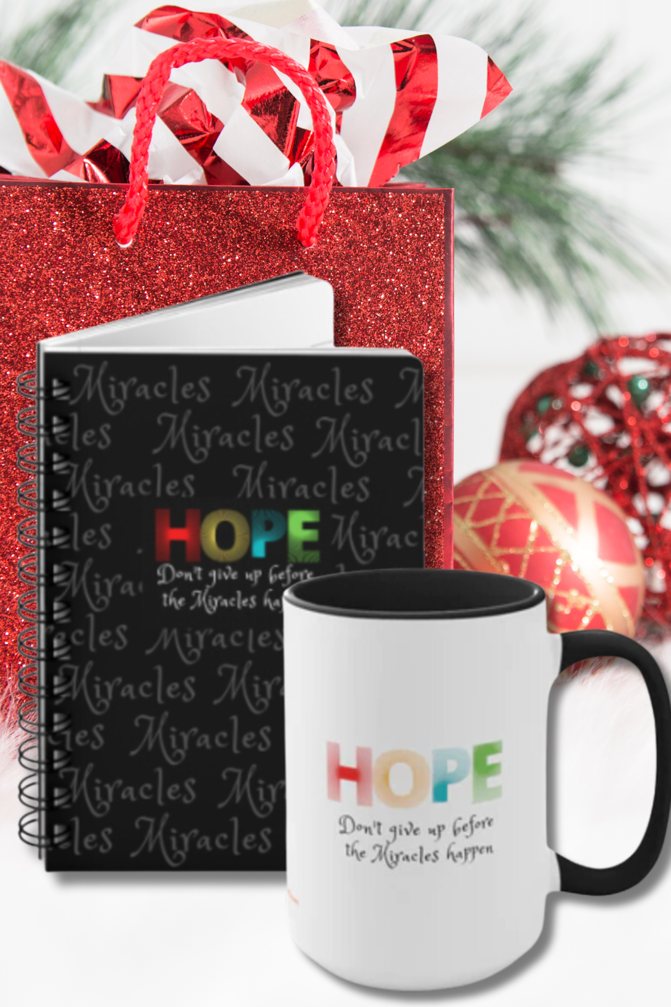 RECOVERY TOOLKIT-  "HOPE Don't Give Up Before the Miracles Happen" - 15 oz. mug and 5"x7" Recovery Journal (2 gifts in 1)