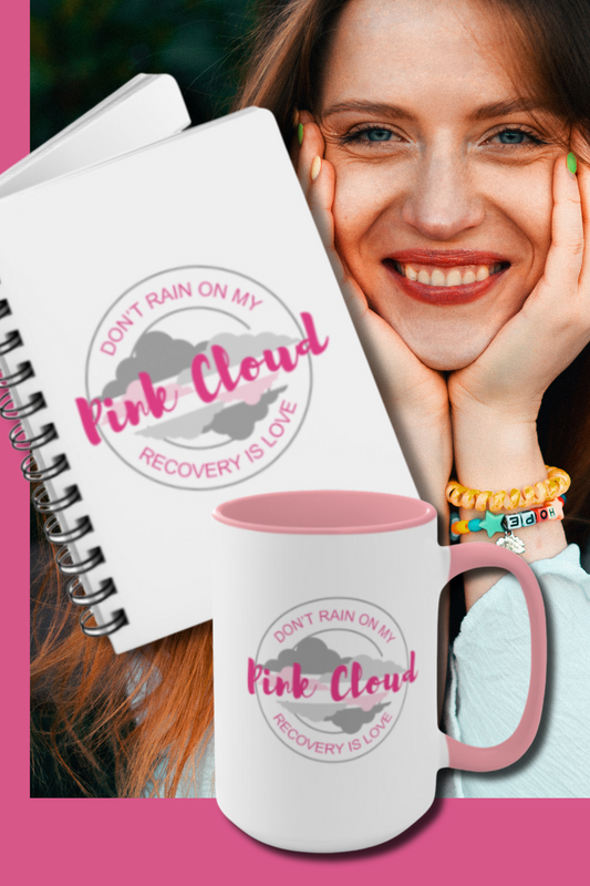 RECOVERY TOOLKIT "Don't Rain on My Pink Cloud" 15 oz. Mug w/ Recovery Journal (2 gifts in 1) FREE SHIPPING