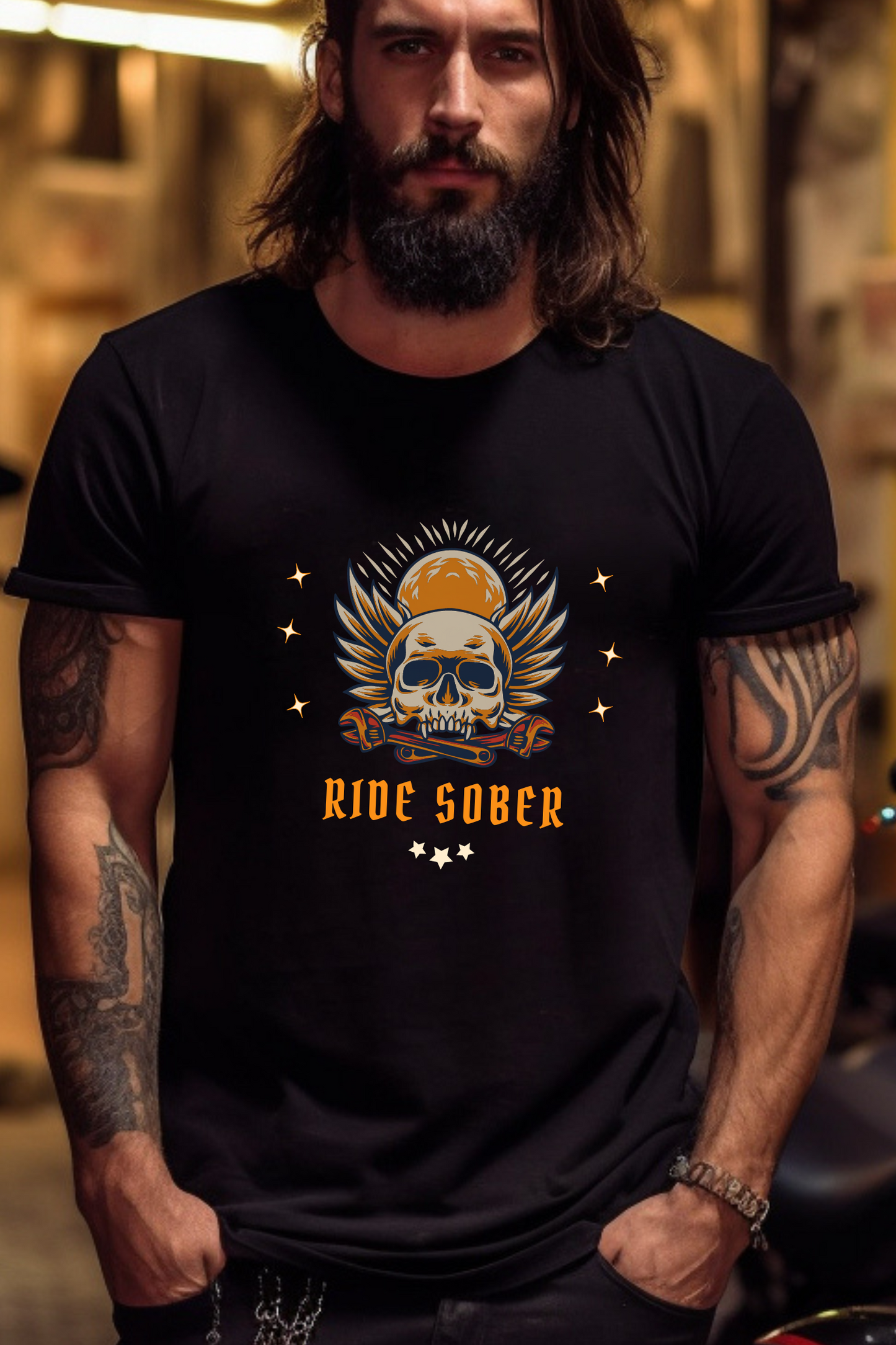 "Ride Sober Orange Skull" Two-Sided Unisex Tee